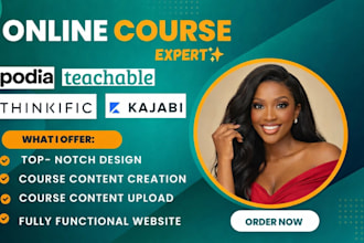 setup online course website, kajabi website, podia, thinkific website
