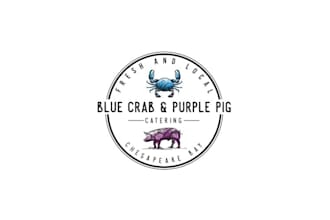 design blue crab purple pig catering logo