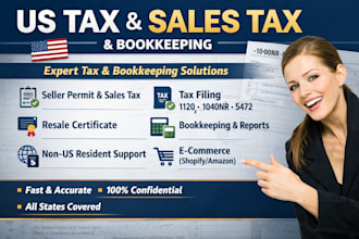 do seller permit, sales tax return, bookkeeping, 1120, 1040nr, 5472, tax filing