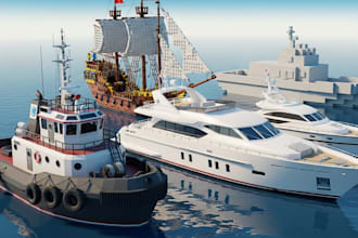 design 3d boat model, 3d yacht model, lego ship model, tugboat, game art