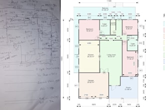 do 2d floor plans and 3d modeling in autocad, revit from hand drawing