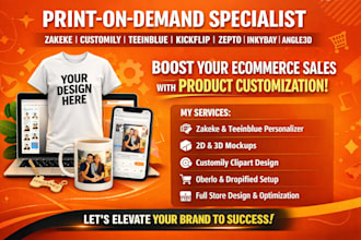 setup 2d 3d custom product on zakeke customily kickflip teeinblue zepto inkybay