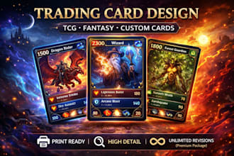 design trading card game cards, tcg cards, fantasy or custom game cards