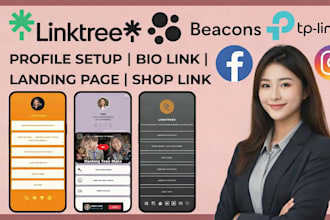 design and set up linktree, beacons, taplink, stan store bio link landing page