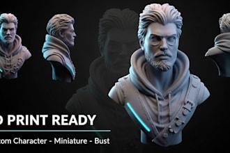 design a custom stl for 3d printable character, miniature and 3d bust