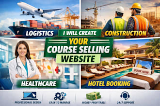 build logistics, construction, healthcare, hotel booking course selling website