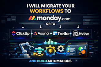 migrate and setup monday com clickup asana trello notion with automation