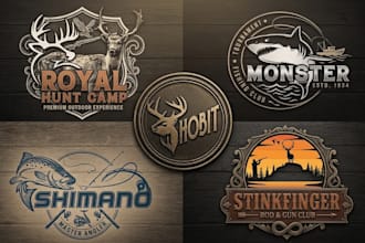 design vintage outdoor hunting and fishing logo t shirt