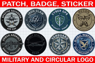 design a modern tactical and military army logo badge patch