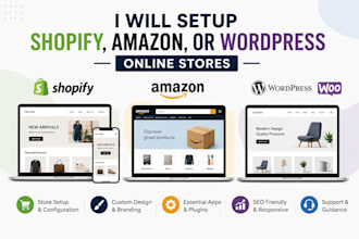 setup shopify, amazon, or wordpress online stores