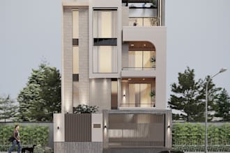 design modern house exterior, elevation and realistic 3d render