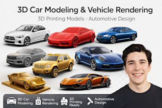 do 3d car modeling, vehicle rendering, 3d printing model and automotive design