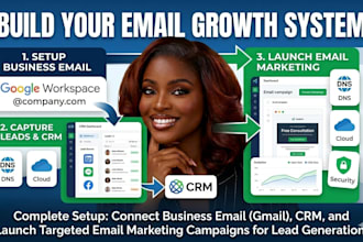 setup business email, lead generation, email marketing system with gmail and crm