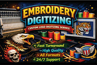 do embroidery digitizing design into dst pes file in 1 hour