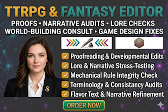 professionally proofread and edit your fantasy or ttrpg manuscript and rulebook