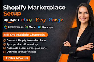setup shopify marketplace ebay amazon cedcommerce mulwi simprosys etsy google