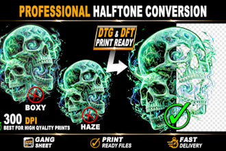 convert your design to halftone for dtg or dtf t shirt printing