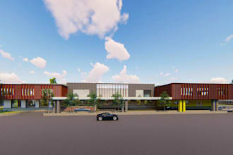 plan to build modern large institutional complex,cgi commercial building render