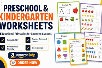 create preschool worksheets, kindergarten worksheets, learning activities design