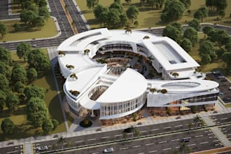 buildup open way mall design,large commercial building render, urban plan center