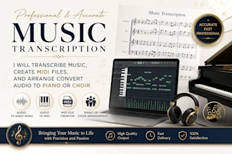 transcribe music, create midi files, and arrange convert audio to piano or choir