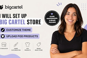set up big cartel store, customize theme, upload pod products big cartel