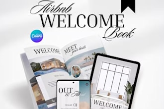 design vacation rental welcome book, airbnb house manual, editable guidebook
