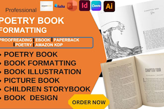 design poetry poem book, children fiction ebook, formatting paperback