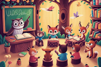 create custom cartoon character illustrations for kids books
