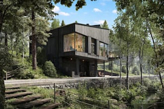 modular3d hill house,forest cabin exterior,wooden homes,d5 render, outdoor patio