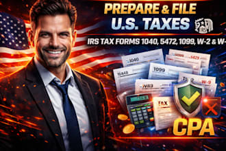 prepare and file us taxes, irs tax forms 1040, 5472 ,1099, w2 ,w9 as cpa