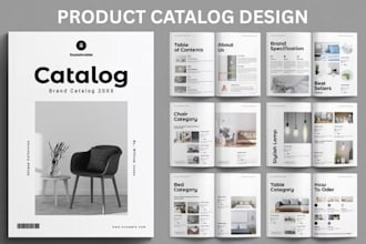 design retail product catalog, porfolio for home decor, office supply furniture