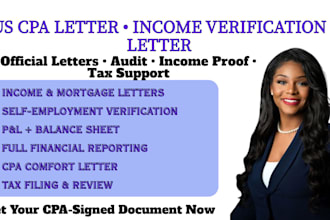 provide US CPA letter, CPA comfort letter and income verification letter