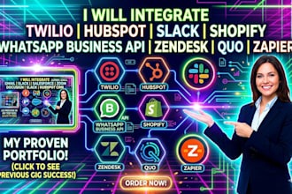 integrate twilio hubspot slack shopify whatsapp business api zendesk quo zapier