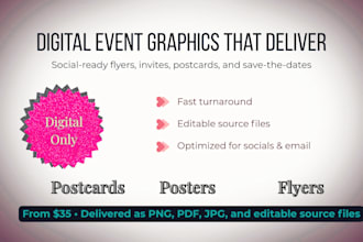 create digital event flyers, posters, postcards