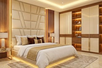 create luxury 2d and 3d interior design bedroom with realistic render