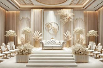 create photorealistic 3d wedding hall, event space and ceremony layout design