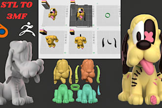 convert stl to 3mf, color and split 3d model for multicolor bambulab 3d print