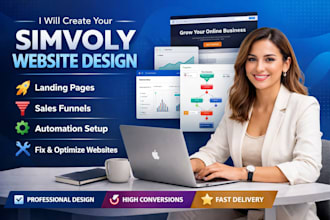 create simvoly website design landing page sales funnel automation fix website