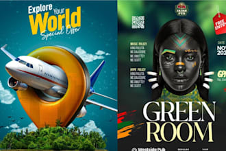 design professional event, sports and travel promotional flyer