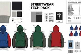 design streetwear tech pack for hoodies t shirts and apparel for manufacturing