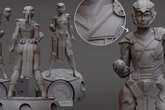 create 3d sculpt character action figure, mini cute figure articulated painting