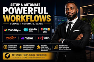 setup mondaycom, monday CRM, zoho CRM setup, zapier, make, n8n automation