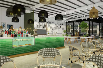 render interior restaurant, furniture layout,coffee shop,commercial store design