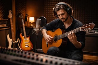 record professional acoustic guitar, electric guitar, or session bass