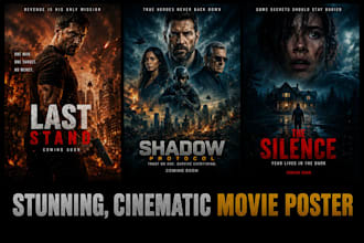 do stunning, cinematic movie poster or action film poster