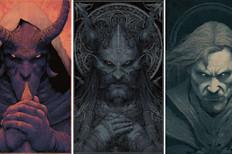 create detailed dark art illustrations for bands and merch