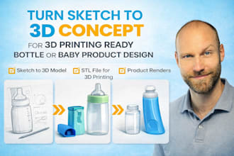 turn 2d sketch to 3d, feeding bottle baby product toys prototype manufacturing