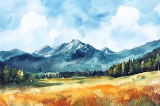 illustrate a watercolor landscape illustration