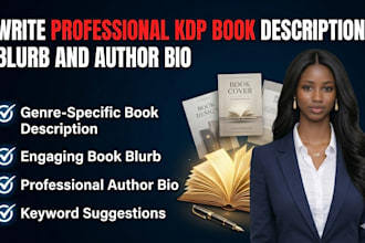 write amazon KDP book description book blurb and author bio